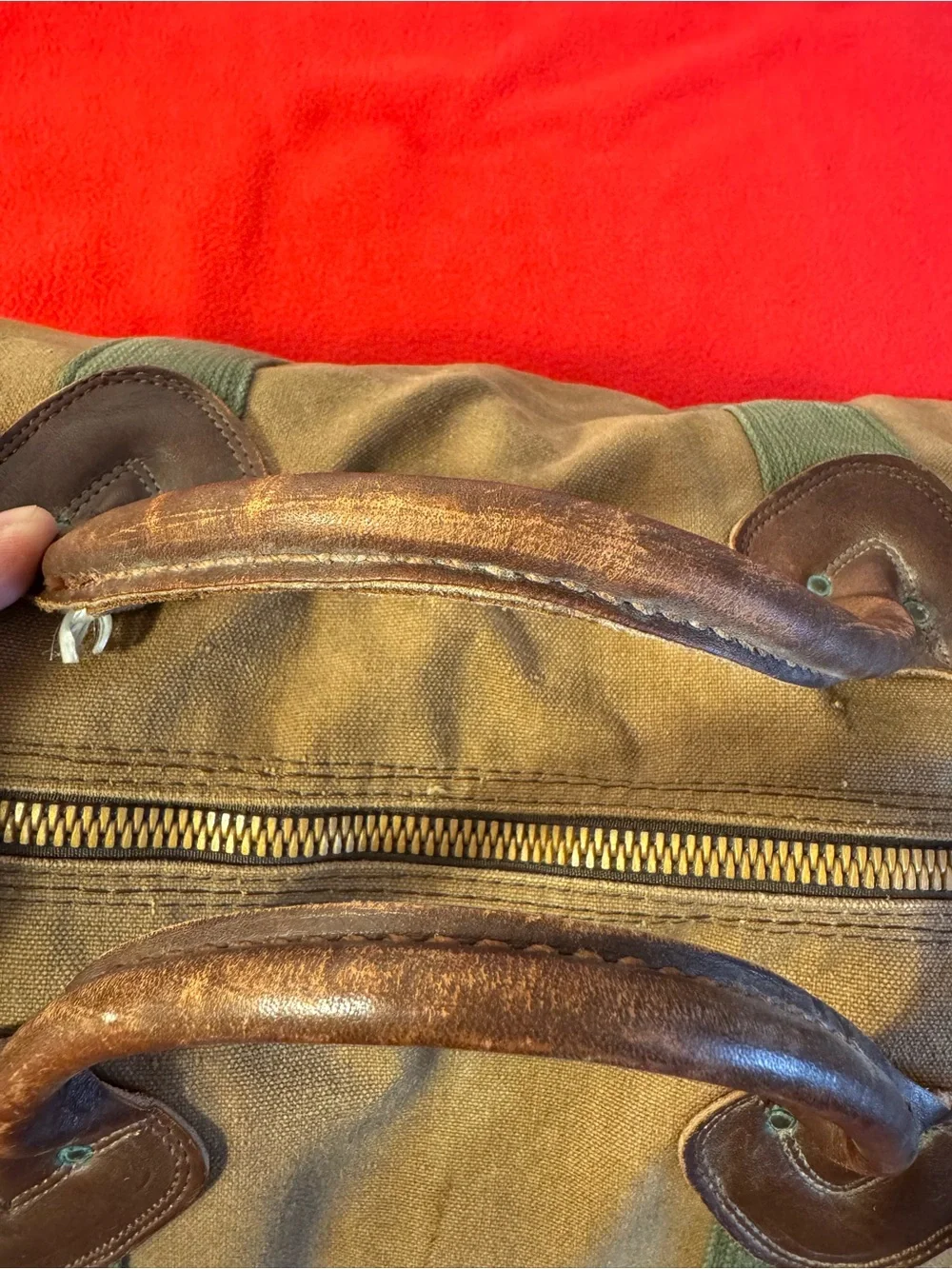 Large Vintage 80s LL Bean Duffle Bag Canvas Leather Trim Sawtooth Made in USA